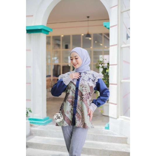 tey-17 Batik wanita ASJ SA HRB026 Kenongo Kemeja Tosca Pendek-Arumaisya navy