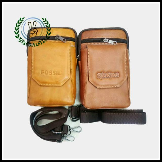 Tas Selempang Pinggang Sarung HP Pria Kulit Sapi Asli - Kickers ACJ559