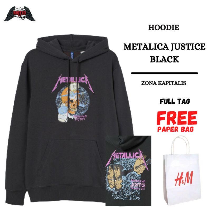 Hoodie H&M Metalica Demage Justice Hammer Hitam FREE PAPER BAG FULL TAG