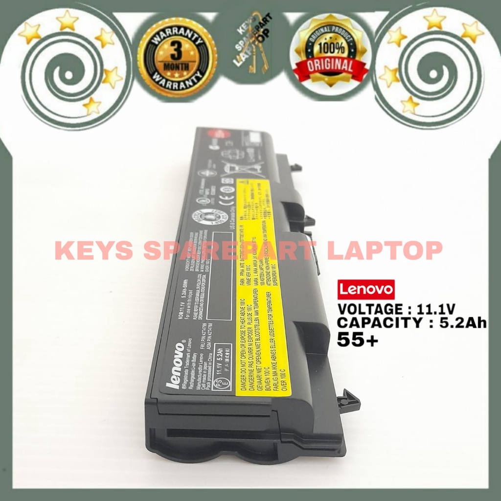 BATERAI Batre Battery laptop Lenovo Thinkpad SL410 E420 L410 L412 L510 T410 T420 SL51 W520 42T4795 SL510 L420 T420 E420 T420i 42T4791 E40 10.8V SL510 L420 T420i 42T4791 E40 57Wh 55+ Original