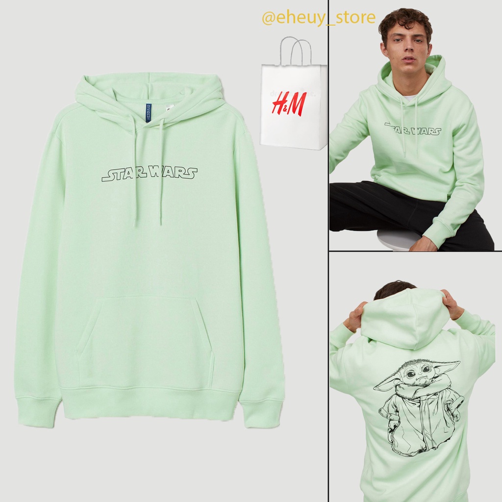 Hoodie H&amp;M STARWARS baby yoda hijau mint Sweater HnM starwars wanita pria