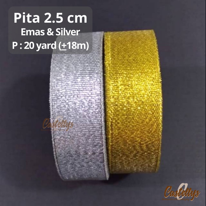 

Pita Glitter 1 inch 2.5 cm Emas & Silver Packaging Kue Kado Hadiah