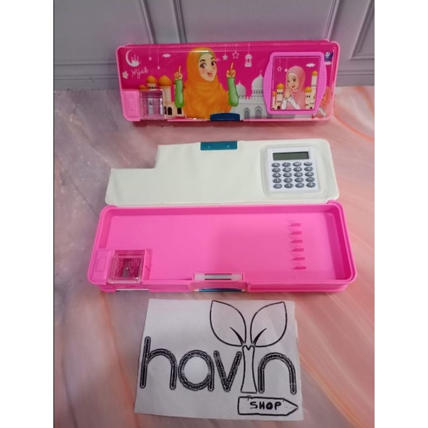 kotak pensil ada kalkulator/pencil case KALKULATOR/TEMPAT PENSIL MAGNET KALKULATOR-HIJAB makal