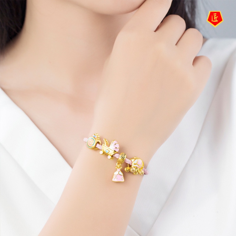 [Ready Stock]3D Pink Skirt Gold Lucky Beads Bracelet for Women