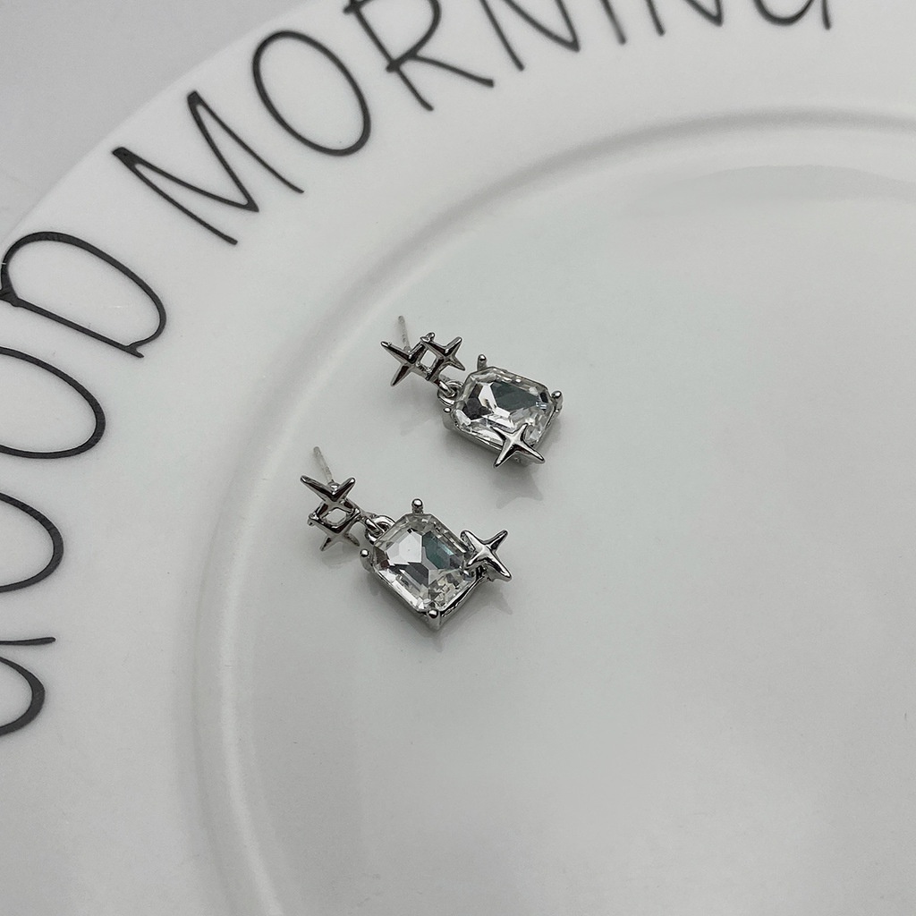 Anting Berlian Bentuk Persegi Transparan Gaya Korea Serbaguna Untuk Aksesoris
