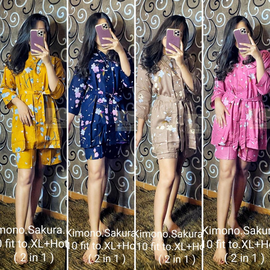 (Jamin RealPict!) Set KIMONO 2in1 Rayon Viscose Baju Tidur Piyama Pajamas