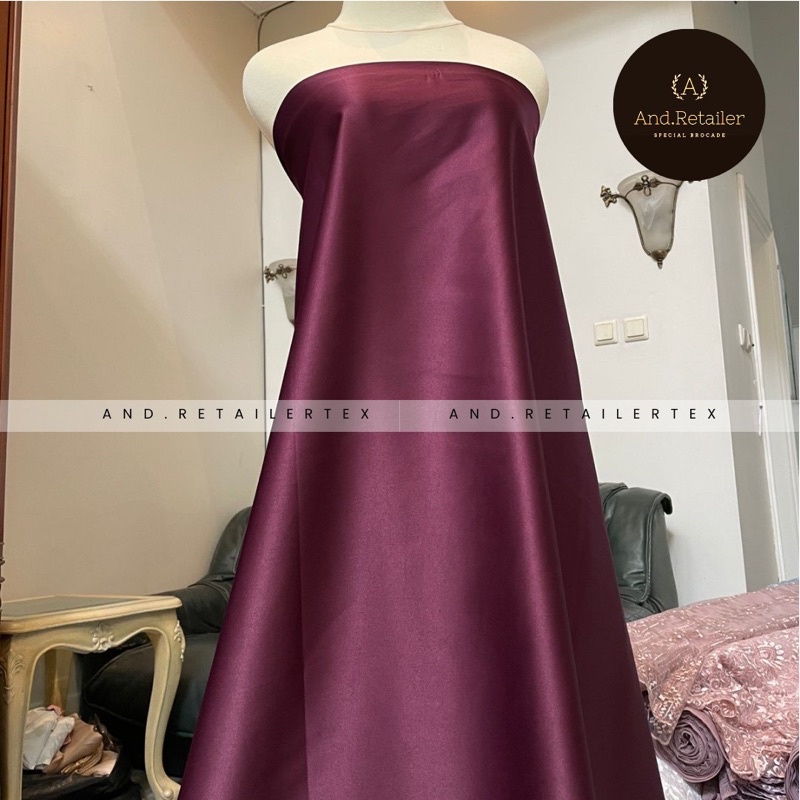 Kain Satin Velvet Premium Warna Wine Ungu Tua Bahan Gamis Furing Seragaman Bisa untuk Inner