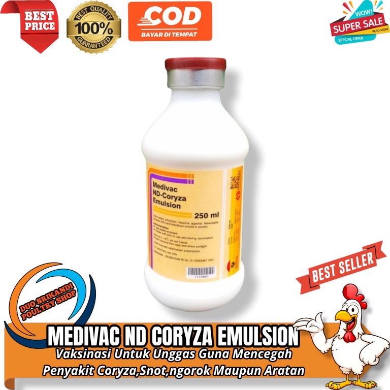 Vaksin Medivac ND Coryza Emulsion 250 ml Vaksin Ayam dan Unggas Mencegah Tetelo Infeksi Pernafasan d