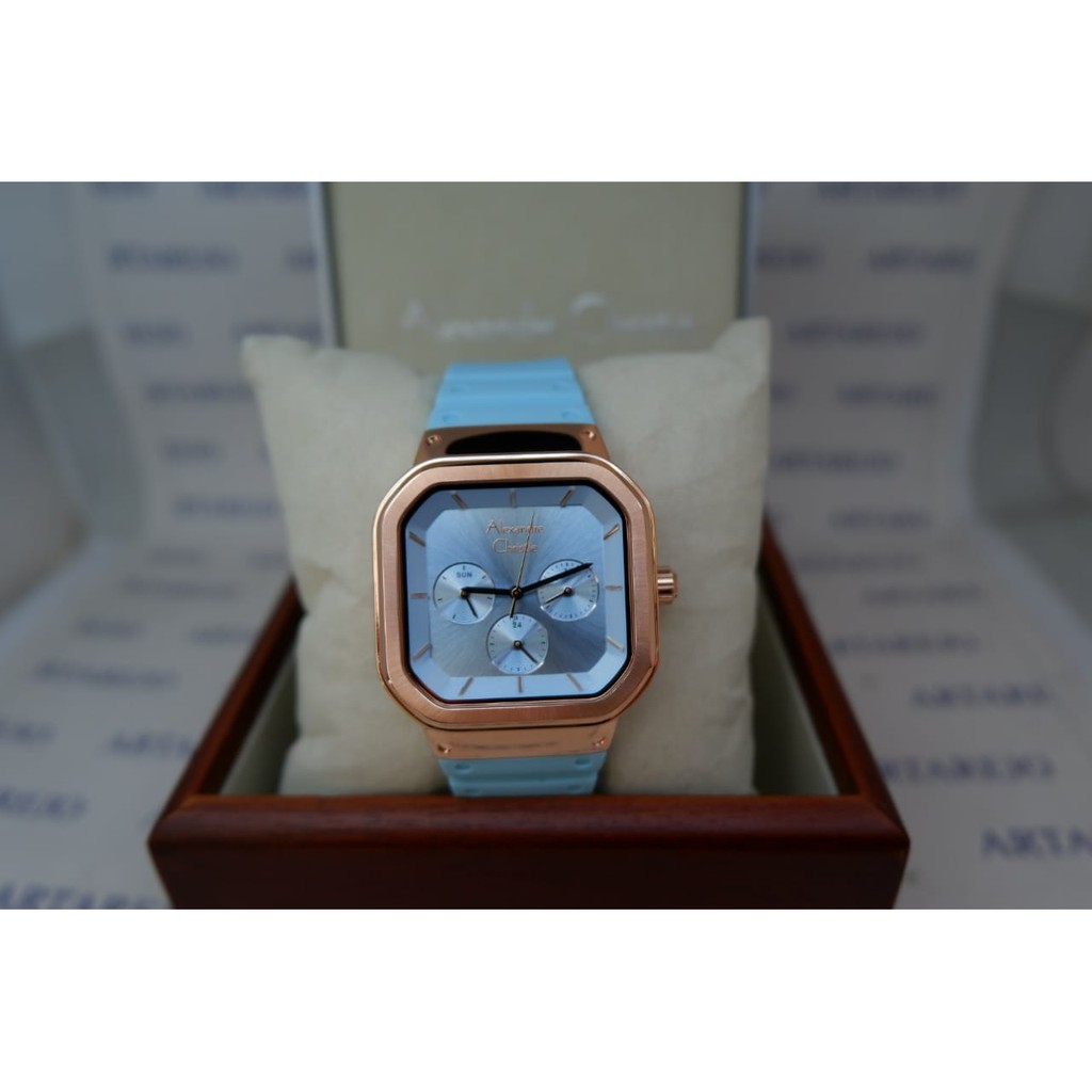 JAM TANGAN WANITA ALEXANDRE CHRISTIE AC 2811 BIRU MUDA NEW WARNA