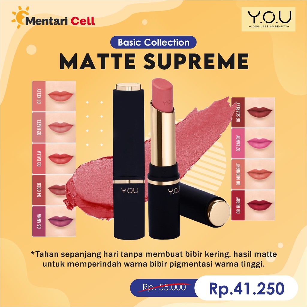 YOU Basic Collection Supreme Matte Lipstick 3.2 g [ Long-wear Lip Color&Rich Pigmented]