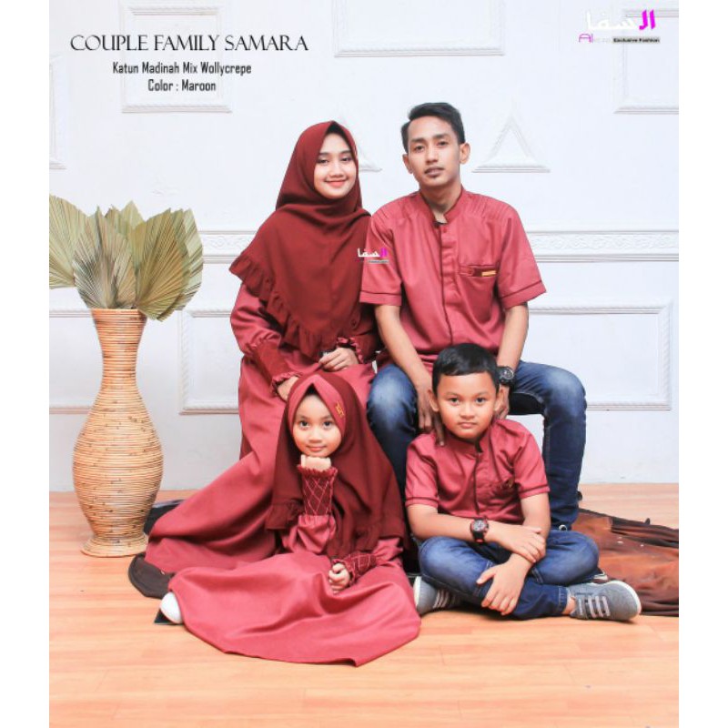 Baju Lebaran Couple Keluarga Muslim Samara Maroon Series by Alsava