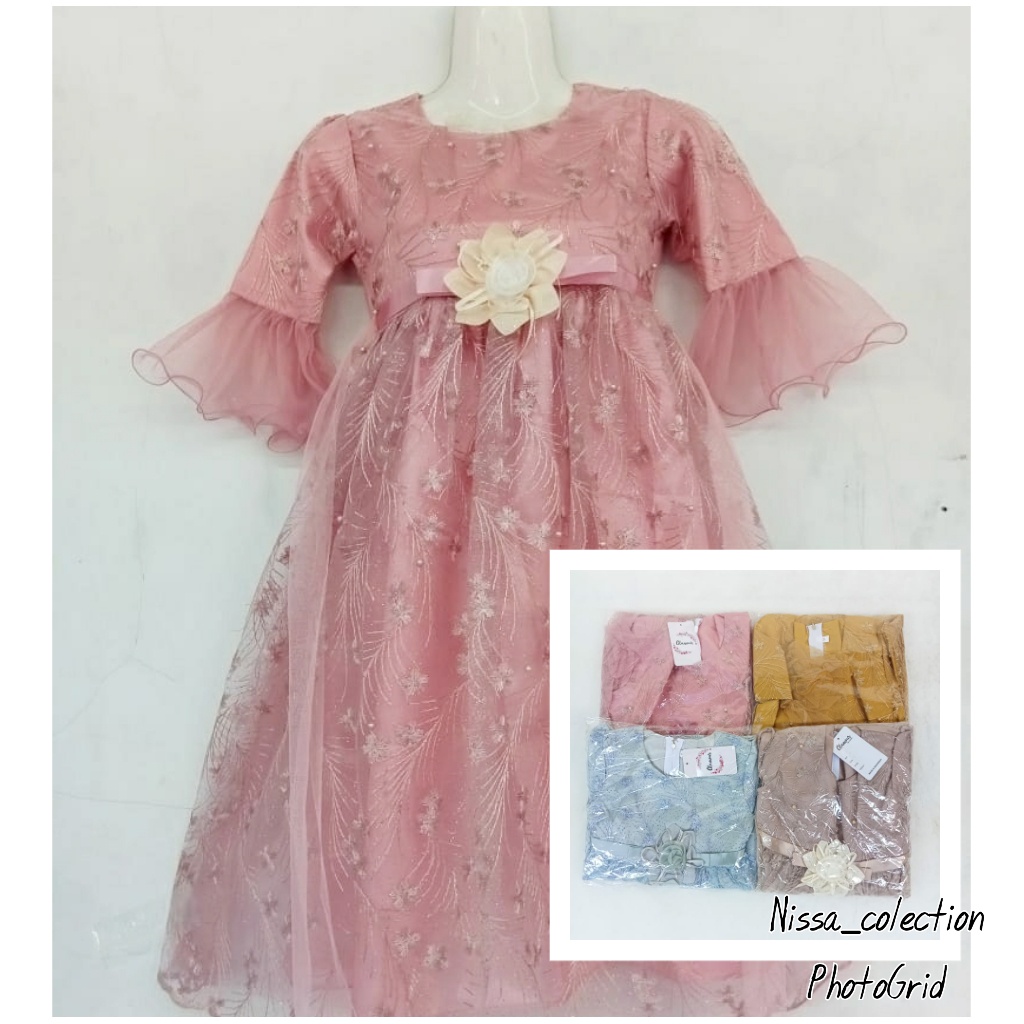 ✕◎Gaun Anak Perempuan 2-12 tahun Dres Princes  Gaun Baju Pesta Murah Model Brokat Akar Lengan Panj