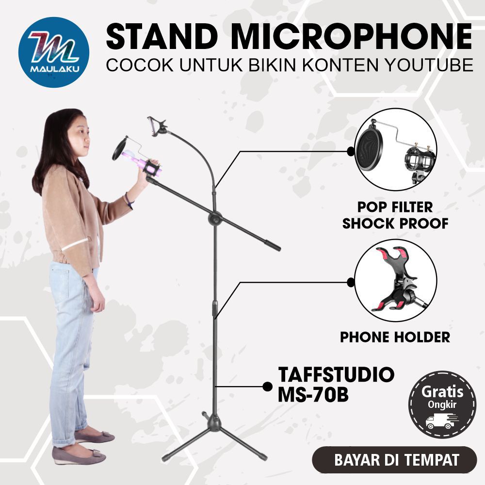 Stand Microphone Condenser With Smartphone Holder HP Stand Mic Lantai Berdiri
