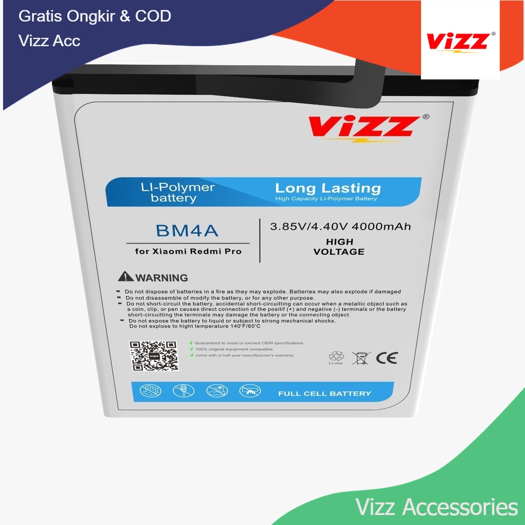 Baterai Batre Vizz Xiaomi Redmi Pro BM4A Original Vizz Bateray