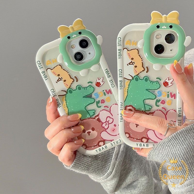 Bow-knot Little Monster Case OPPO A17 A7 A5S A12 A15 A55 A5 A5 A54 A15s A17K A31 A3S A12E A53 A74 A95 A16K A16E A52 A92 A96 A76 Reno 5F 4F A9 A57 A16 A16s Dinosaurus Kelinci Beruang Puppy