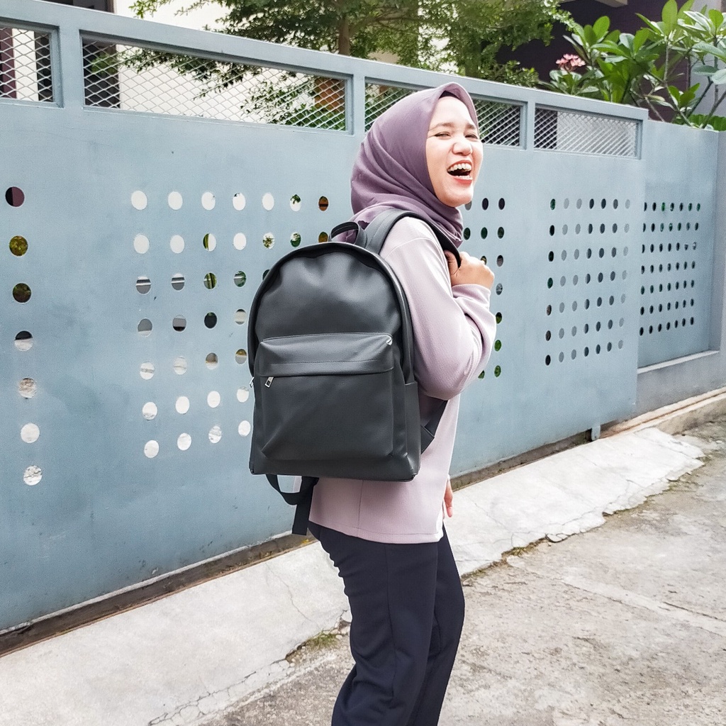 TAS RANSEL KULIT WANITA ELIO HITAM // taskanvasbdg - Backpack Ransel Sekolah Kulit Sintetis / Tas Ransel Gendong Wanita / Tas Punggung Cewek Murah Bandung / COD