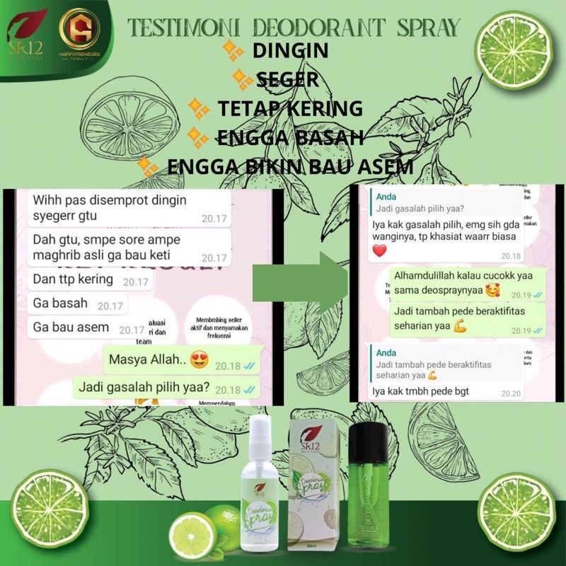 SR12 Deodorant Spray SR 12 Deo Spray Penghilang Bau Badan Ketiak Kaki Helm Deodoran Tawas Non Alkohol Tanpa Noda Baju 60ml