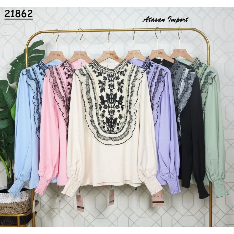 ATASAN IMPORT BRUKAT SALSABILA BUTIK TOP BRUKAT TILE BLOUSE KOREAN STYLE VANESA DIAMORE
