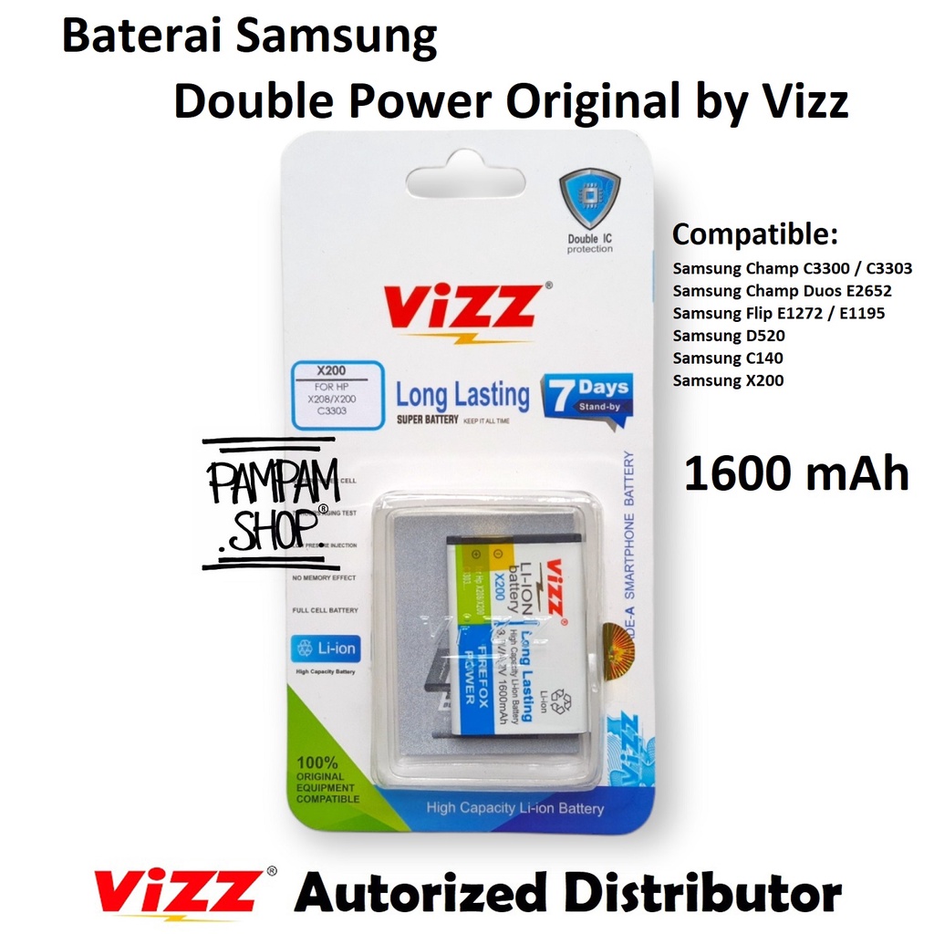 Baterai Vizz Original Double Power Samsung Galaxy Flip E1195 E1272 X150 E1080 Caramel Lipat C3520 Batre Baterai Battery Ori HP Handphone