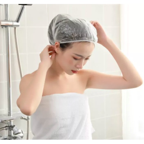 100 pcs shower cap penutup kepala cat rambut gojek salon spa showercaps restoran hotel hair net head mob nurse cap