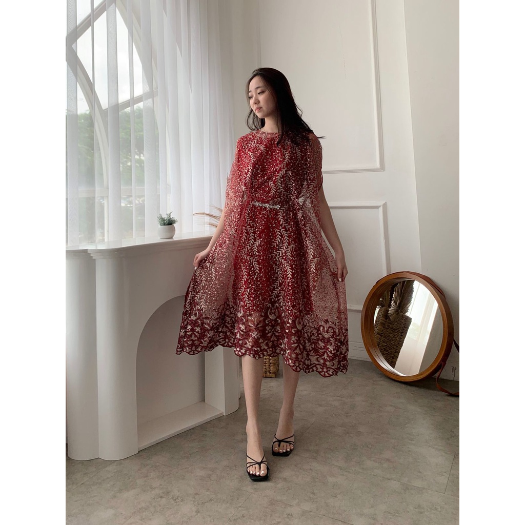 dress kondangan pesta brokat premium bahan halus tebal bermutiara S17