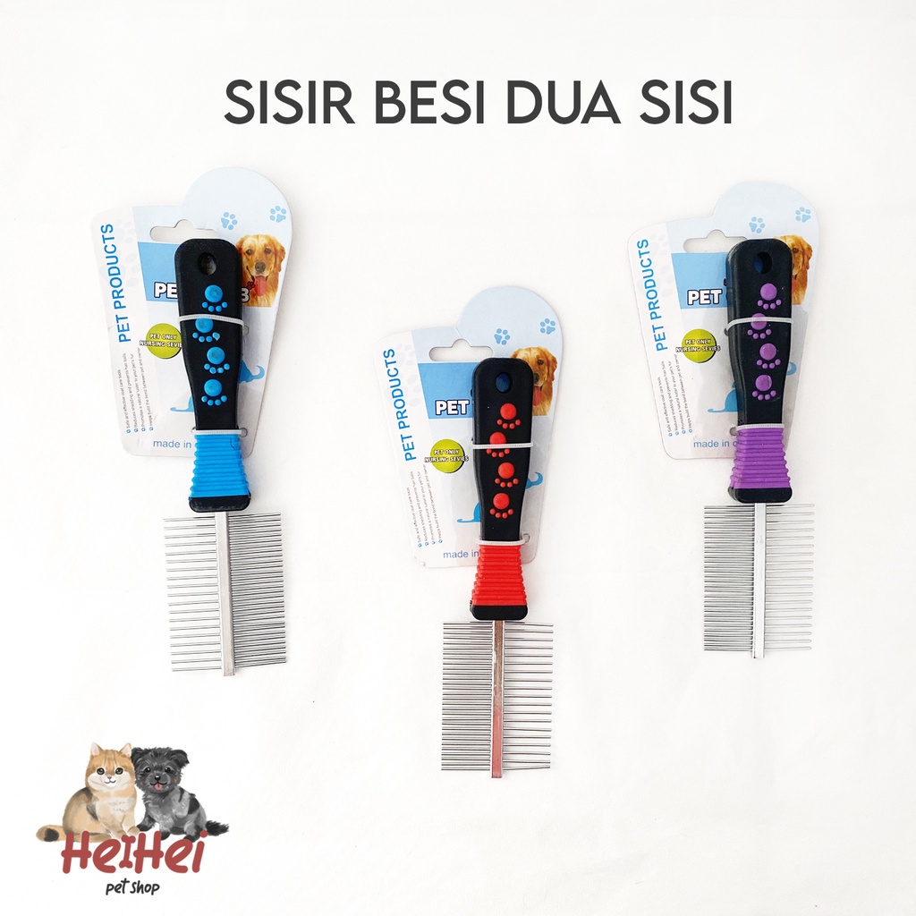 Sisir Besi Chrome Handle Gagang Kucing Anjing Hewan 2 Sisi - Dog/Cat/Pet Grooming Brush