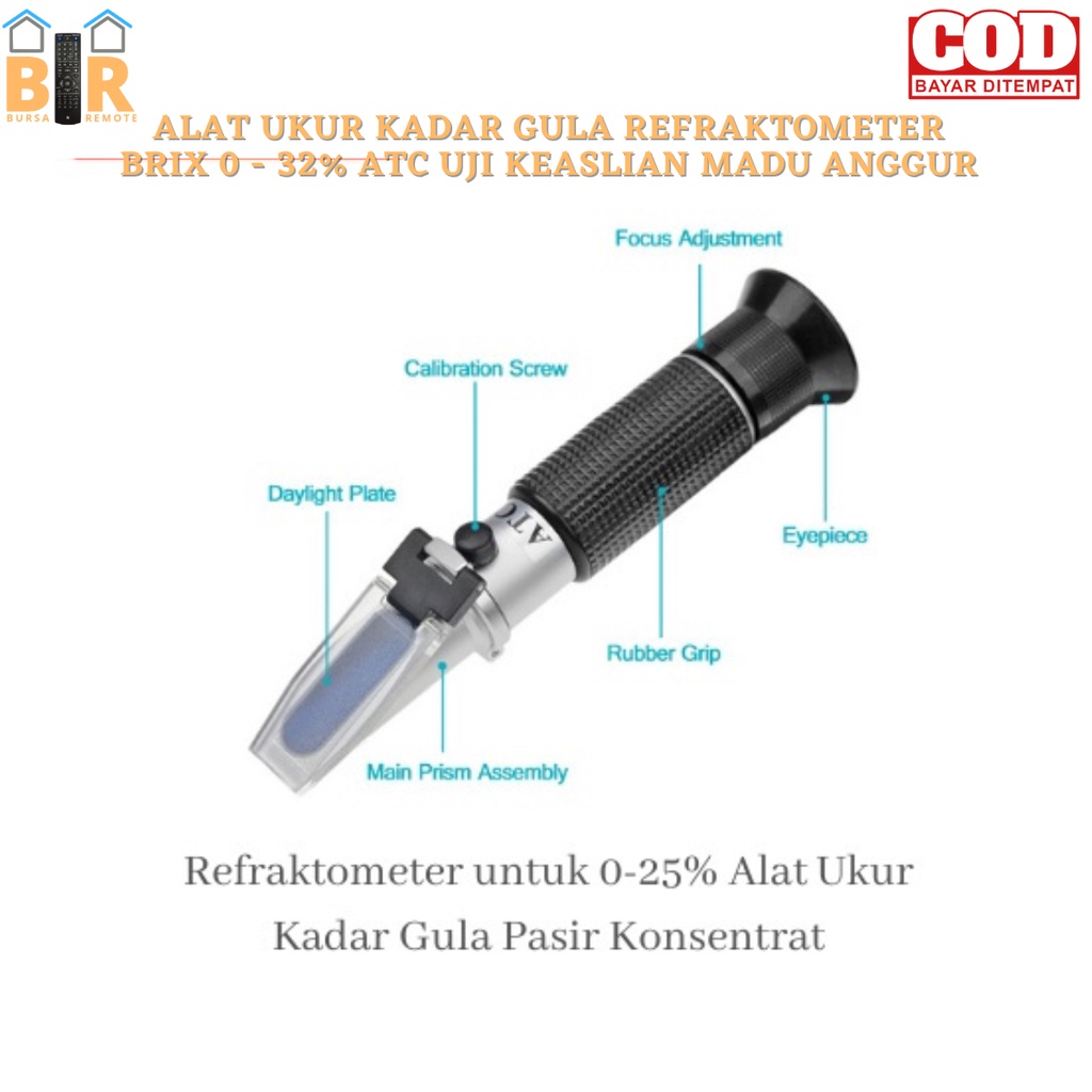 Alat Ukur Kadar Gula Alat Ukur Brix Meter Brix Optik 0-90% Pegangan Tangan