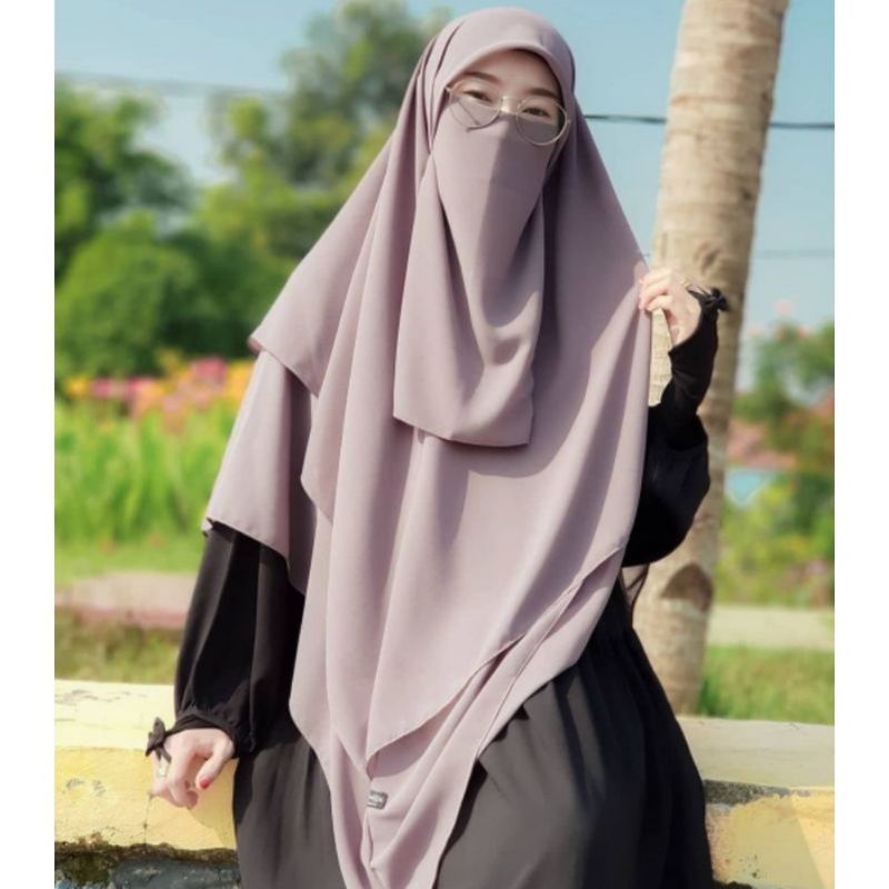 Khimar Instan Plus Cadar Kerudung Segi Tiga Instan Syar'i  Hijab Khimar Instan Jumbo Set Cadar