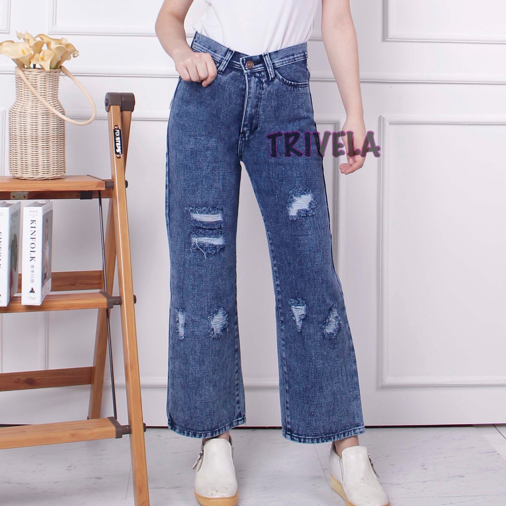 TRIVELA (FREE BELT) - Kulot Jeans Sobek Lapis Samanta / Kulot Jeans Ripped Lolita