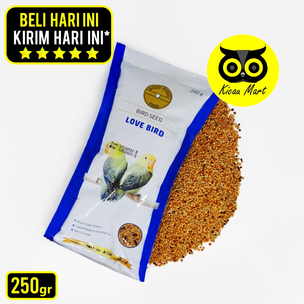 PAKAN MAKANAN HARIAN BURUNG LOVEBIRD BIJI MILET MILLET GOLD COIN KEMASAN PLASTIK 250 GRAM PKGCLB