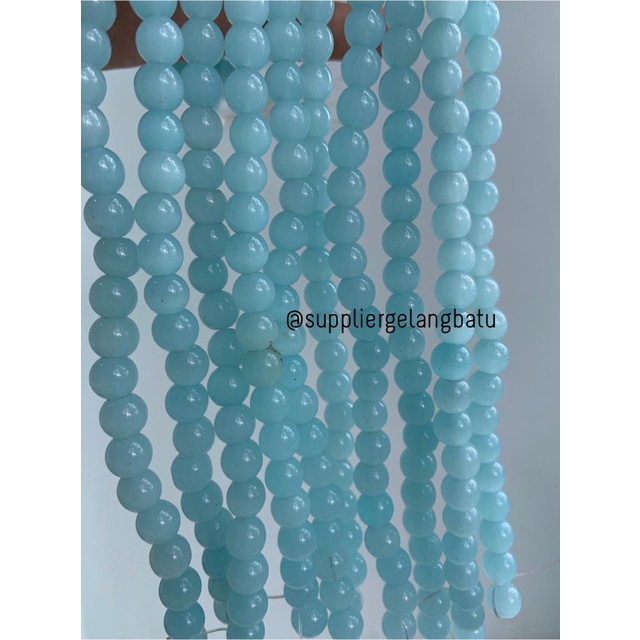 Bahan renceng kalung Gelang soft blue sky cat eye 8mm mata kucing biru