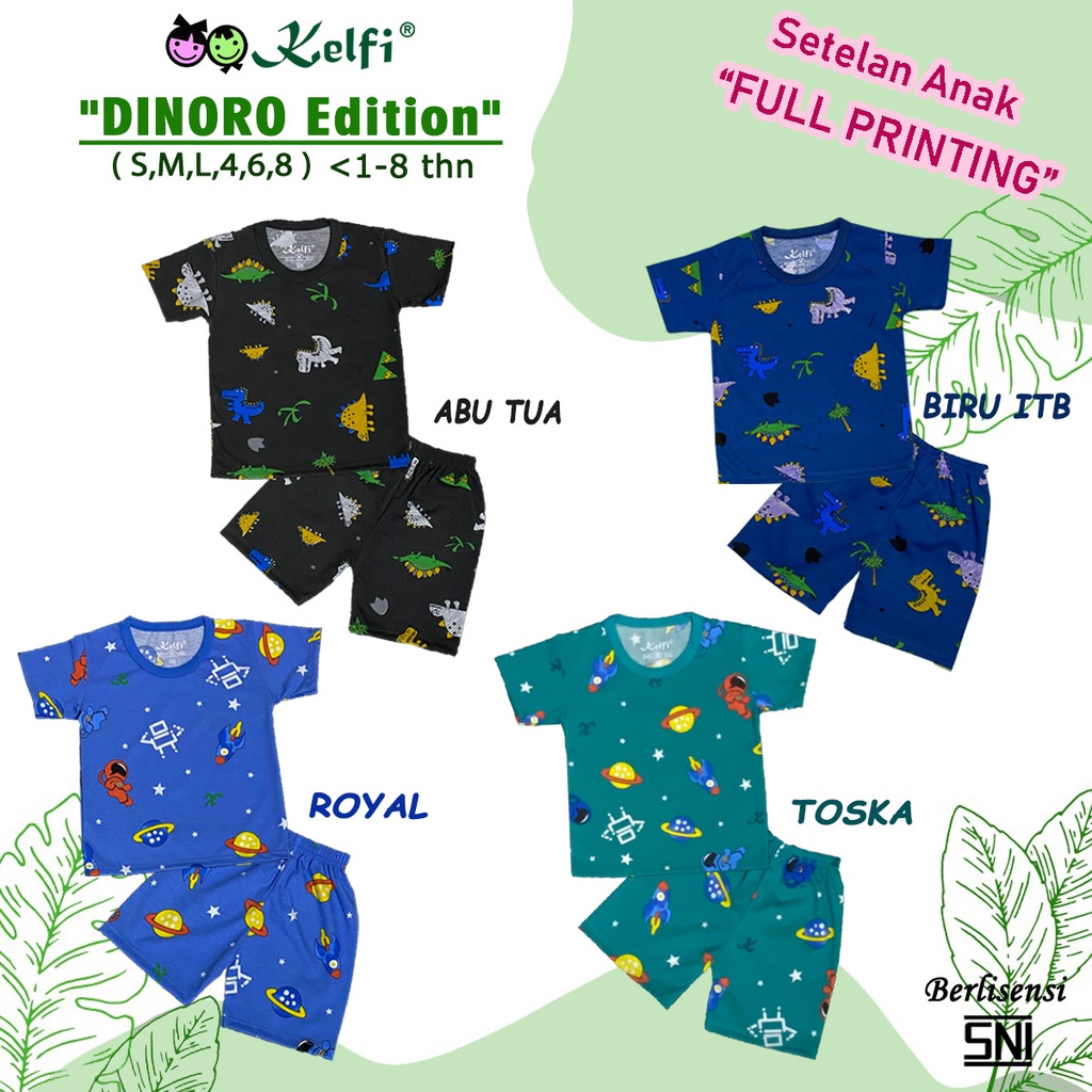 PROMO 10.10 KELFI SETELAN ANAK FULL PRINTING / SET BAJU ANAK COWOK / CEWEK USIA 1- 8 TAHUN &quot;DINORO EDITIO&quot;