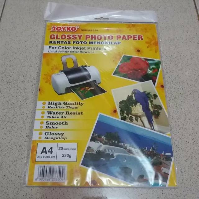 kertas foto a4 glossy photo paper joyko isi 20 lbr 230gsm