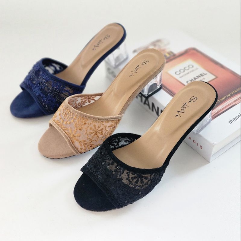 Arlaine - Shakila heels kaca // heels pesta // heels brukat // heels kaca 5cm // heels kondangan