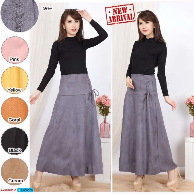 Rok panjang suede wanita bahan import