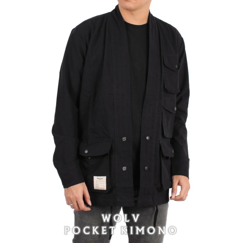 ORIGINAL WOLV Jaket Kimono Pocket Wolv Jaket Unisex Jaket Distro Hitam