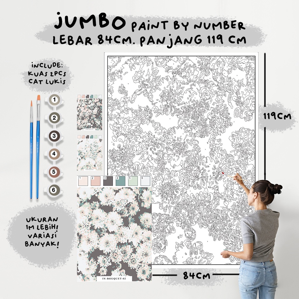 

JUMBO Paint By Number Kit, BOUQUET paint by number besar a0