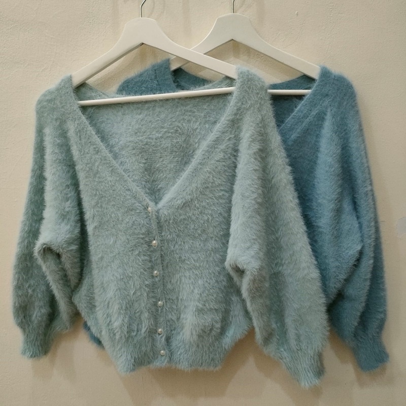 CARDIGAN FUZZY ROPE PICNIC WARNA BABY BLUE