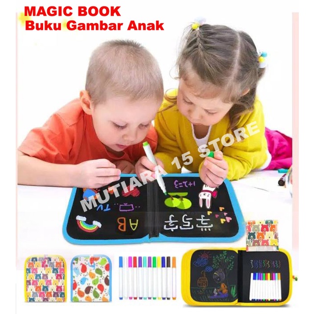 BISA COD Mainan buku gambar anak / MAGIC BOOK Mainan Edukasi Anak Buku Gambar Bisa Di Hapus 8 Hal + 3 Spidol / Magic Water Book - Buku Gambar Anak - Mainan Mewarnai / Buku Menggambar