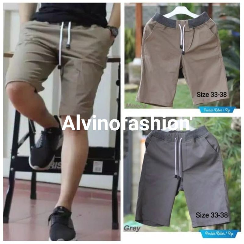 [BIG SIZE] Celana Chino Pendek Pria mick pinggang karet rip katun twill krem coklat surfing santai