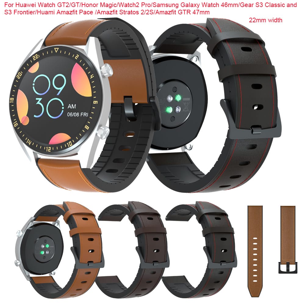 Tali jam Kulit Huawei GT2 GT Honor Magic Watch2 Pro Galaxy Watch 22MM - BUCKLE HITAM