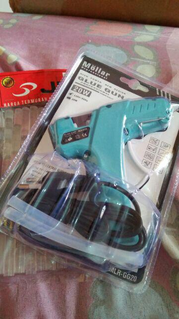 Paket Mollar Glue Gun 20 Watt Biru & 10 Pcs Refill Lilin Lem Tembak
