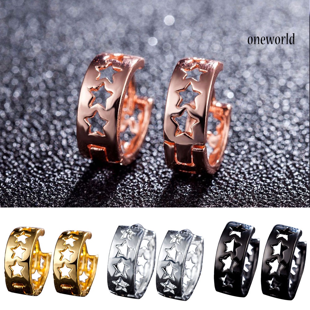 OW@ Ear Clips Wraps Cuffs Club Jewelry Women Chic Hollow Star Party Huggie Earrings