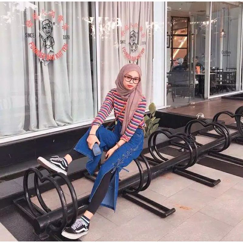 KULOT JEANS BAWAH TALI SAMPING HITS FASHION WANITA