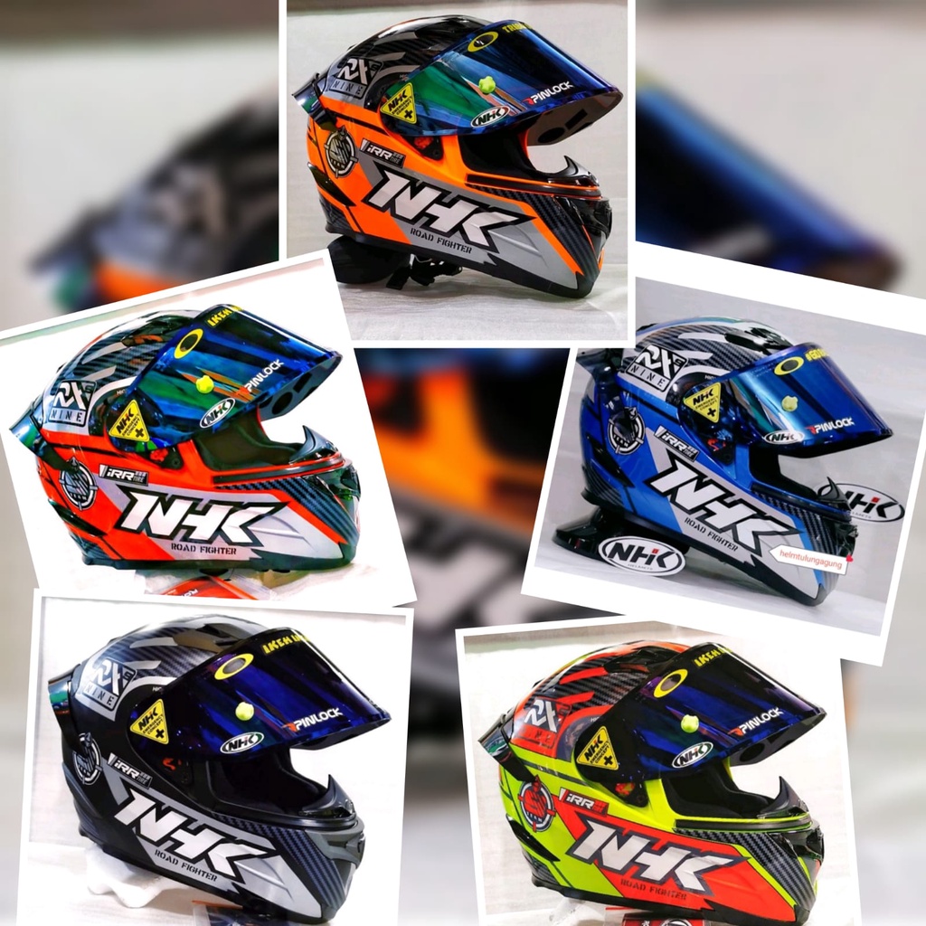 Helm motor full face original nhk rx9 racer blue paket ganteng sni double visor