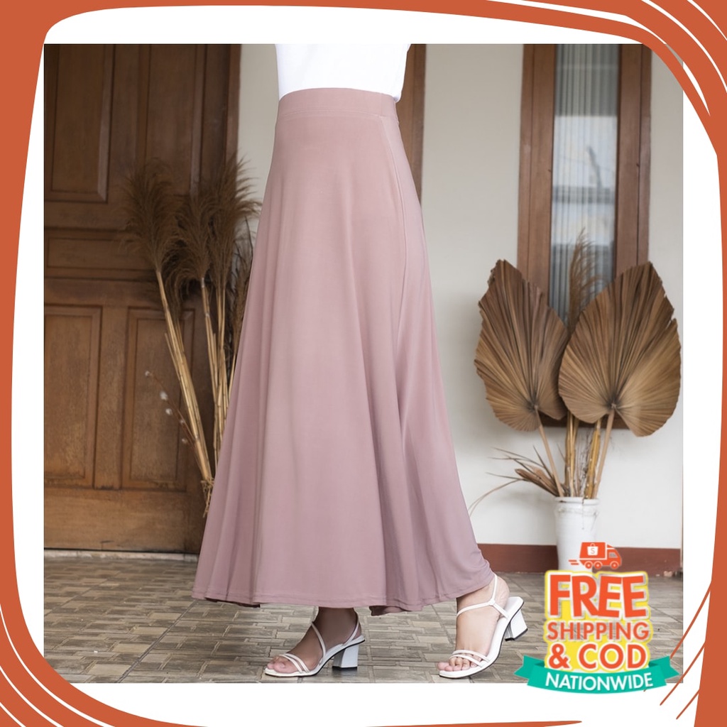 Plisket Jins Dnim MEkar biru merah hitam kuning hijau putih abu /  HaymeeStore Rok Panjang Polos Wan