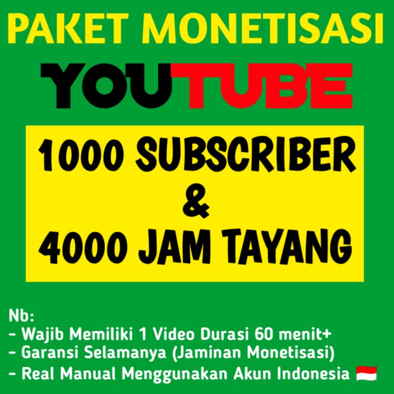 PROMO PAKET LENGKAP 1000 SUBSCRIBER YOUTUBE & 4000 JT SUBSCRIBE LIKE VIEW YOUTUBE ASLI REAL MANUAL A