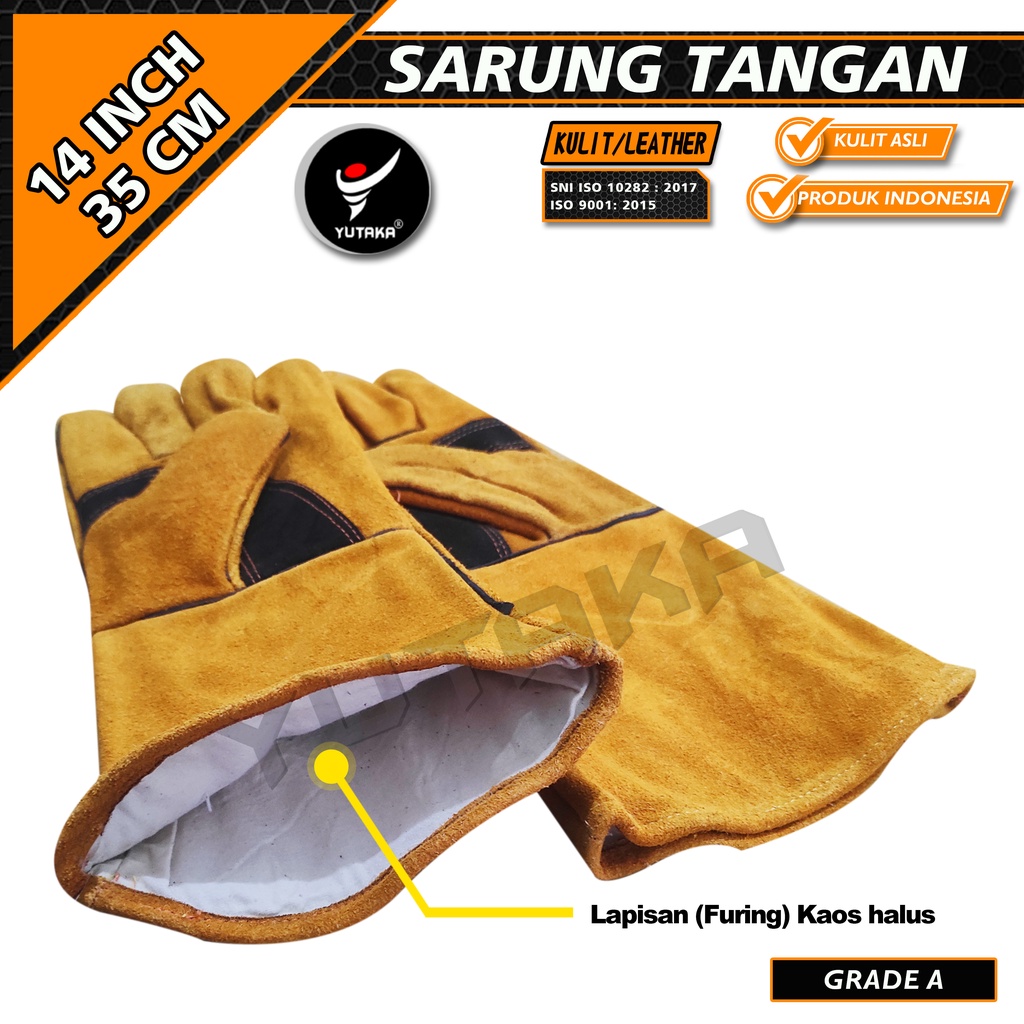 SARUNG TANGAN LAS KULIT YUTAKA Premium 14 INCH tan isi 10psg/murah SARUNG TANGAN LAS KULIT YUTAKA Premium 14 INCH tan isi 10psg