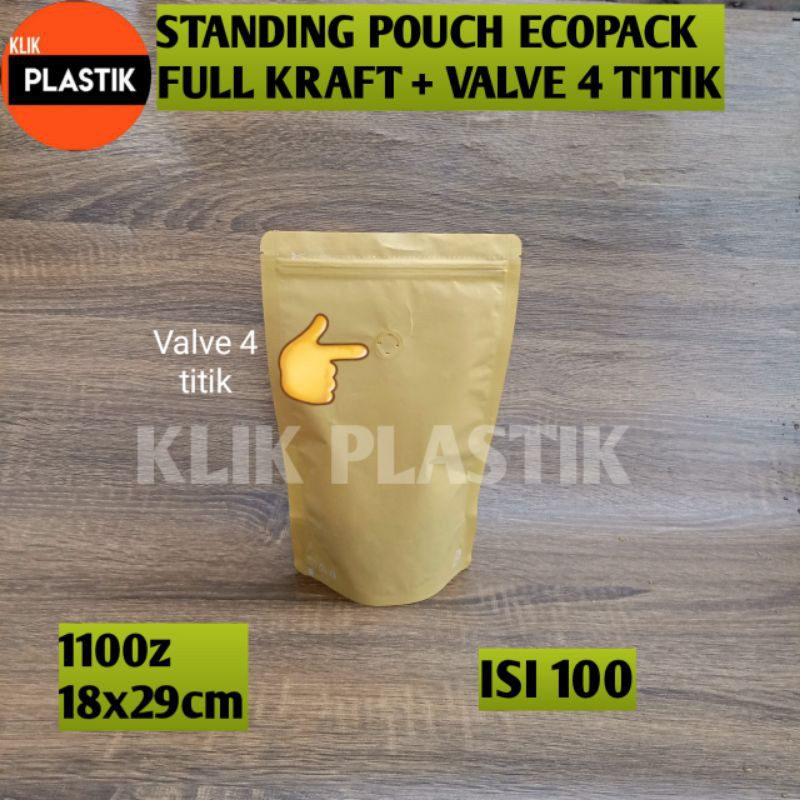 Isi 100 Standing Pouch Ecopack 1100gr+Valve KPACK Kemasan kopi plastik klip