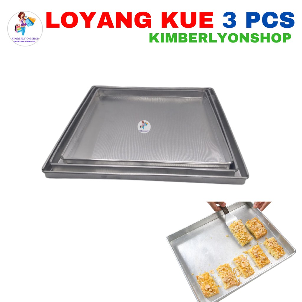 Kimberlyonshop Loyang Oven Kotak Persegi 1 Set 3 Pcs Aluminium